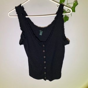 This is an all black button tank top.